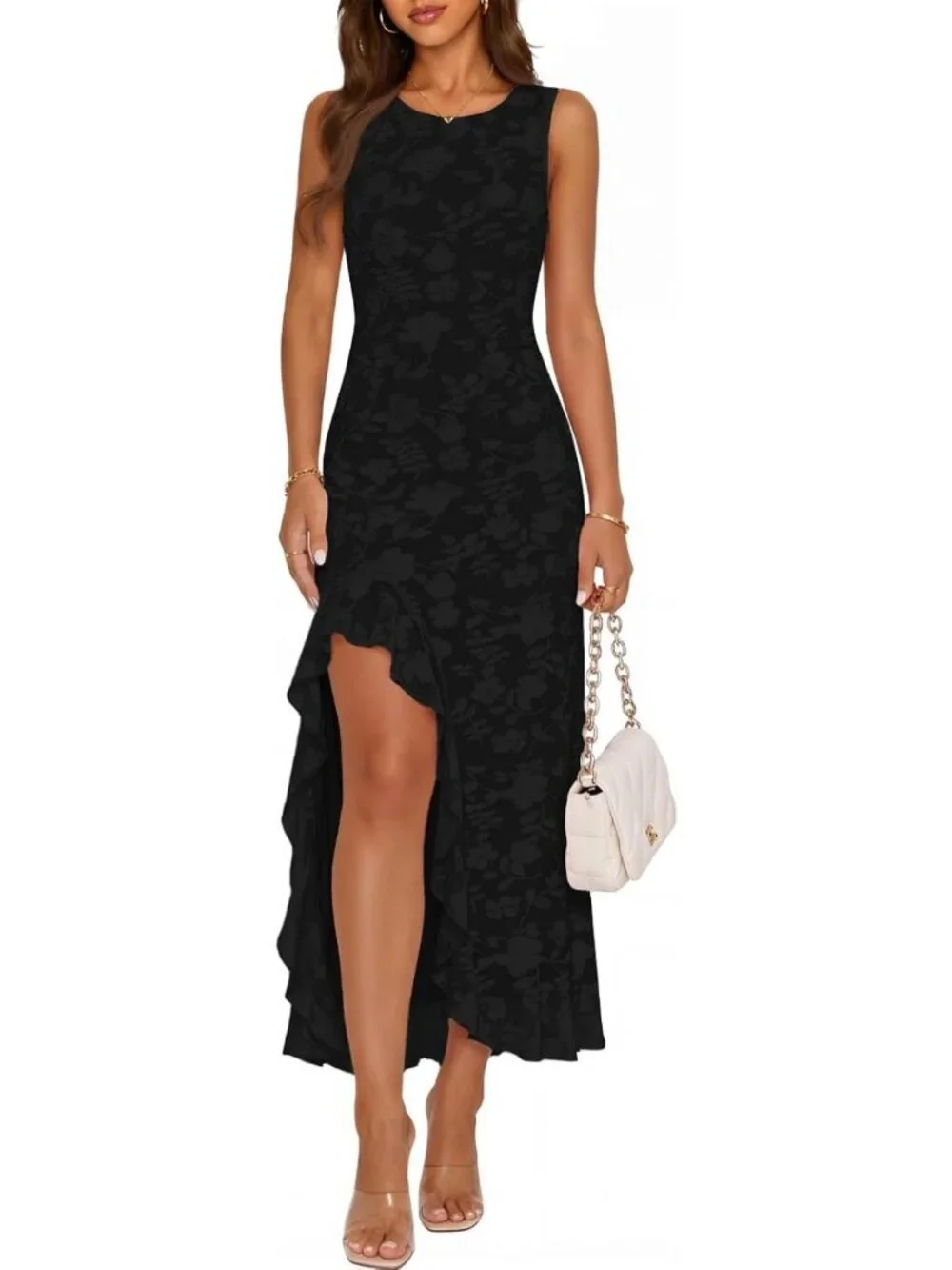 Elegant Summer Maxi Dress | Sleeveless Bodycon with High Slit & Ruffle Hem